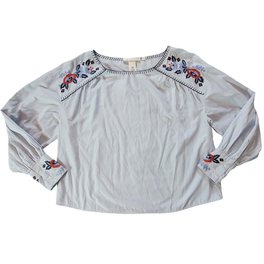 L.O.G.G. Label Of Graded Goods H&M Embroidered Cotton Blouse Women's Size 12